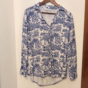 Tropical Blue and White Women's Blouse
